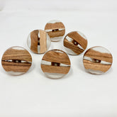 Round Clear Resin & Wood Knob. Modern, Chic Design Combining Clear Resin & Natural Wood for Cabinets, Drawers, & Furniture